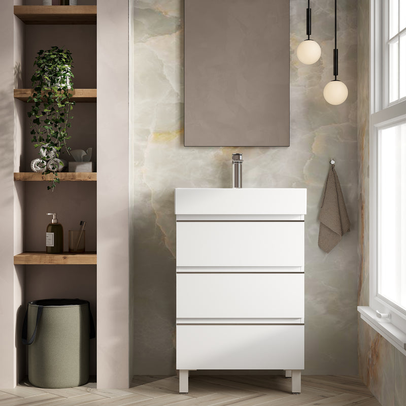 Banyetti Vatilla Floorstanding Vanity Unit with Veneto 1 Tap Hole Basin - 600mm Gloss White