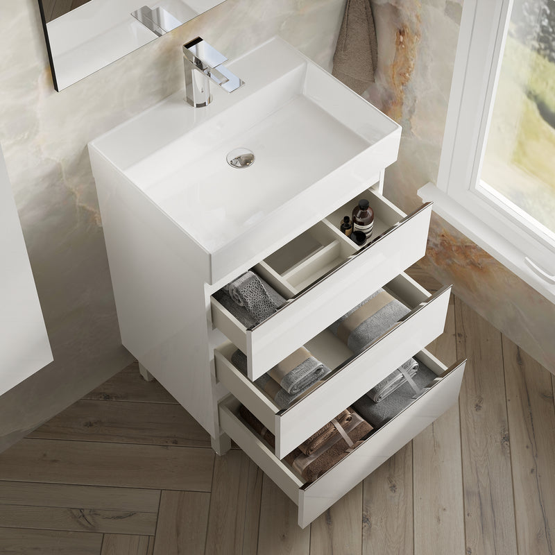 Banyetti Vatilla Floorstanding Vanity Unit with Veneto 1 Tap Hole Basin - 600mm Gloss White