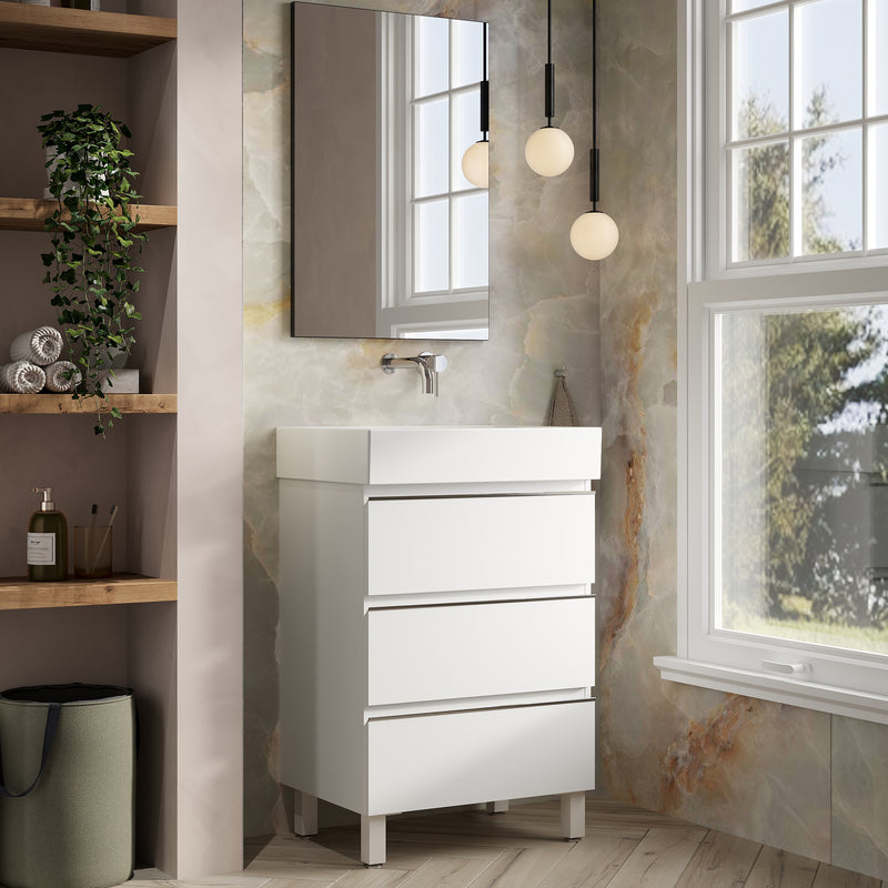 Banyetti Vatilla Floorstanding Vanity Unit with Veneto No Tap Hole Basin - 600mm Gloss White