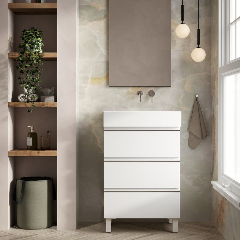 Banyetti Vatilla Floorstanding Vanity Unit with Veneto No Tap Hole Basin - 600mm Gloss White