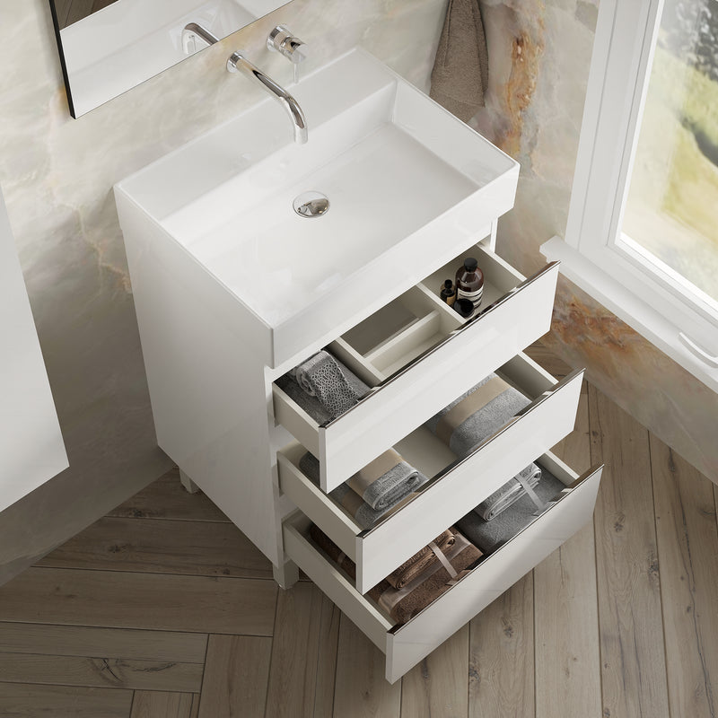 Banyetti Vatilla Floorstanding Vanity Unit with Veneto No Tap Hole Basin - 600mm Gloss White