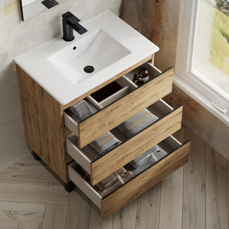 Banyetti Vatilla Floorstanding Vanity Unit with Lira Basin - 700mm Ostippo Oak