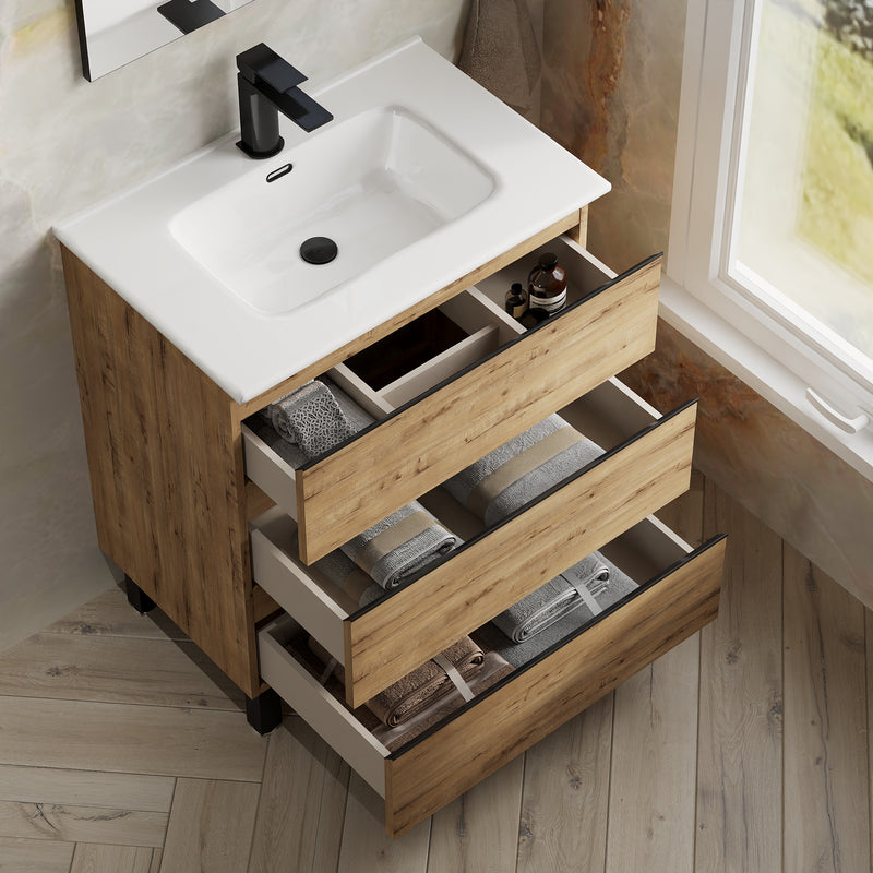 Banyetti Vatilla Floorstanding Vanity Unit with Athena Basin - 700mm Ostippo Oak