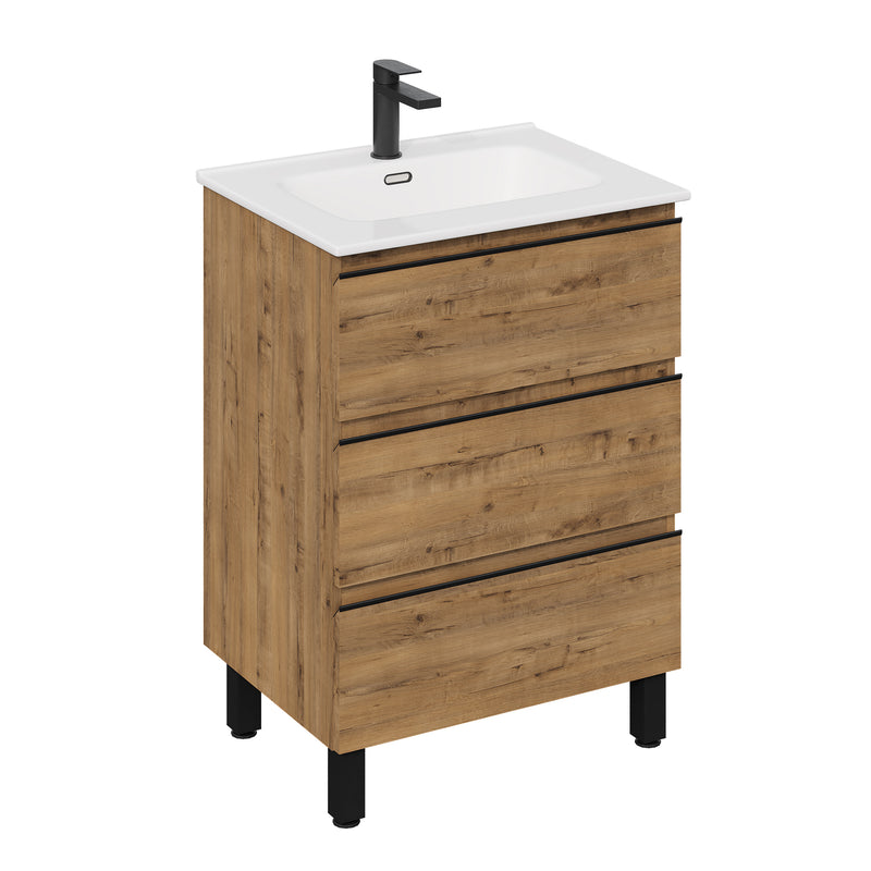 Banyetti Vatilla Floorstanding Vanity Unit with Athena Basin - 700mm Ostippo Oak