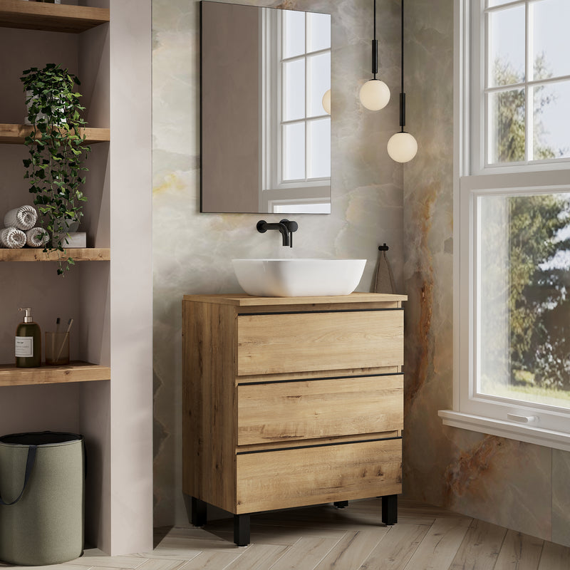 Banyetti Vatilla Floorstanding Vanity Unit with Matching Worktop - 700mm Ostippo Oak