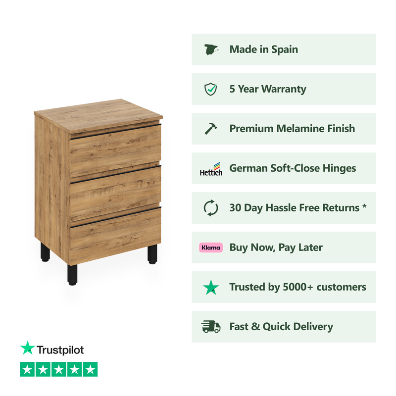 Banyetti Vatilla Floorstanding Vanity Unit with Matching Worktop - 700mm Ostippo Oak