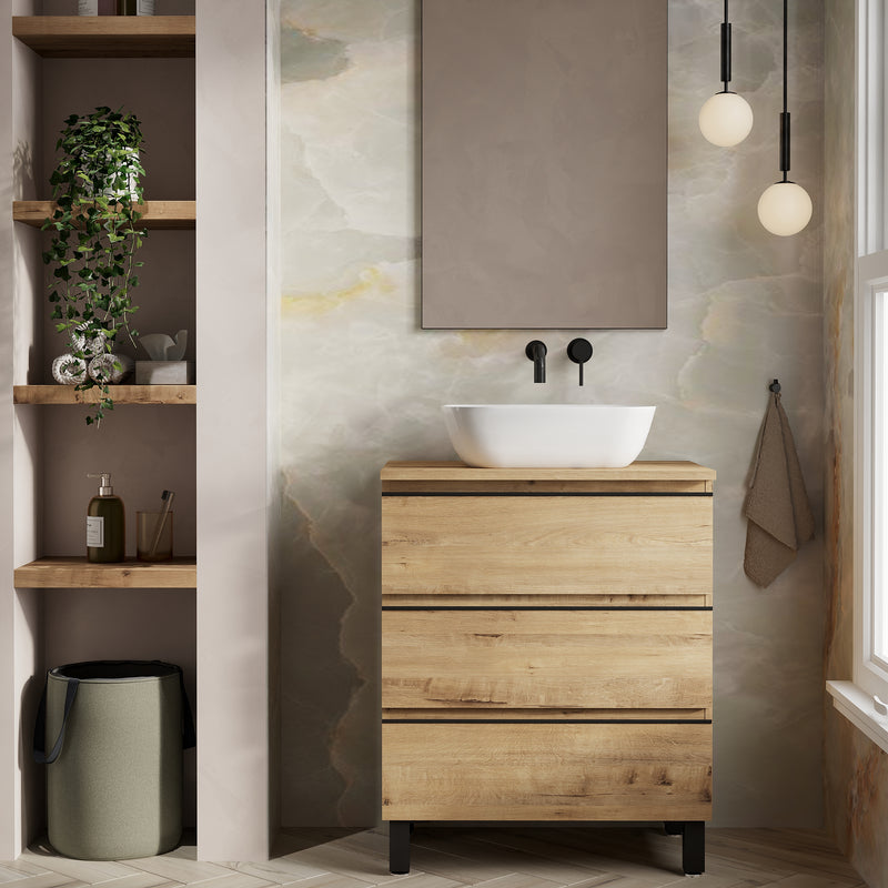 Banyetti Vatilla Floorstanding Vanity Unit with Matching Worktop - 700mm Ostippo Oak