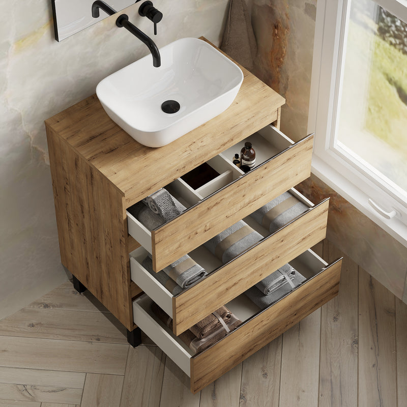 Banyetti Vatilla Floorstanding Vanity Unit with Matching Worktop - 700mm Ostippo Oak