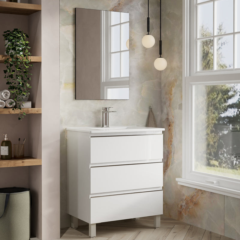 Banyetti Vatilla Floorstanding Vanity Unit with Lira Basin - 700mm Gloss White