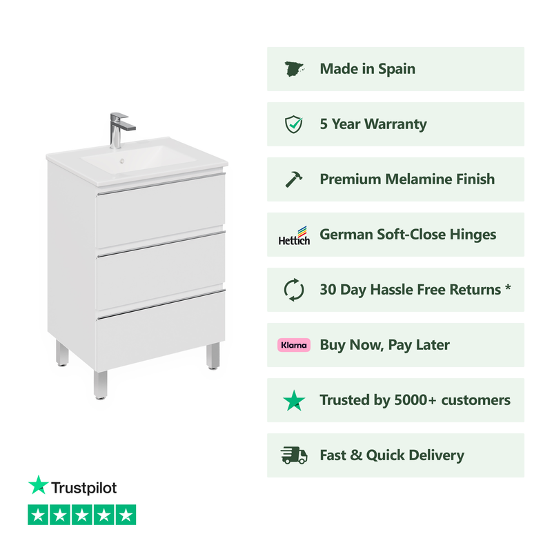 Banyetti Vatilla Floorstanding Vanity Unit with Lira Basin - 700mm Gloss White