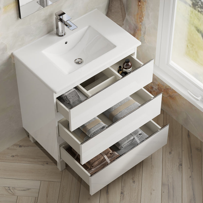 Banyetti Vatilla Floorstanding Vanity Unit with Lira Basin - 700mm Gloss White