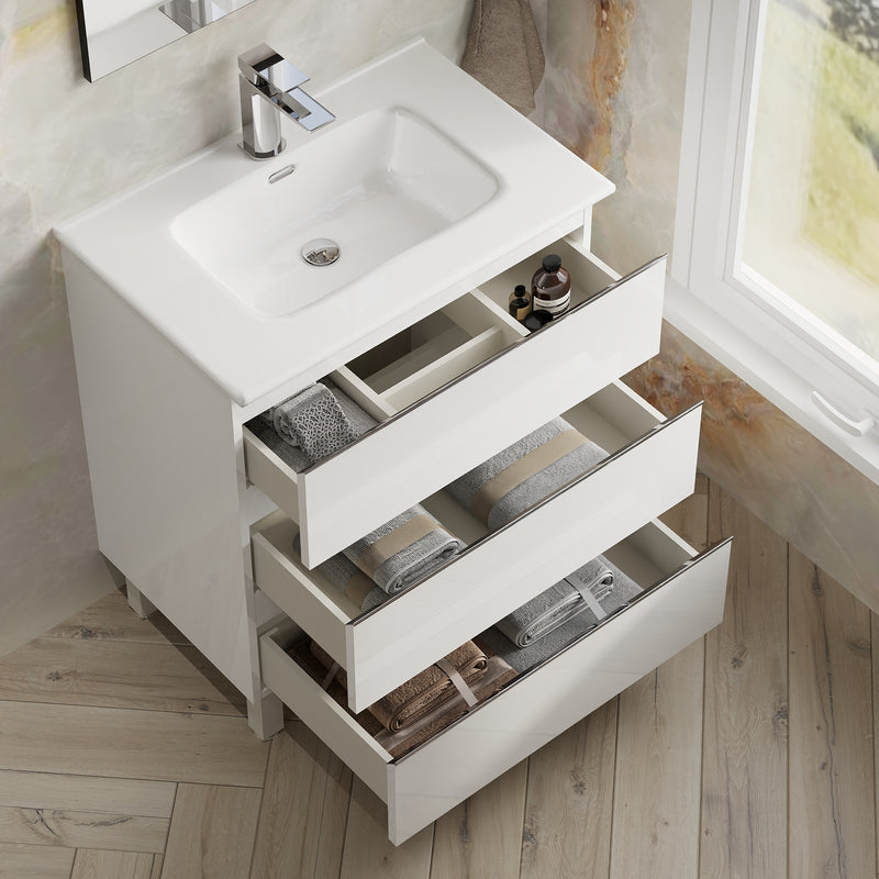 Banyetti Vatilla Floorstanding Vanity Unit with Athena Basin - 700mm Gloss White