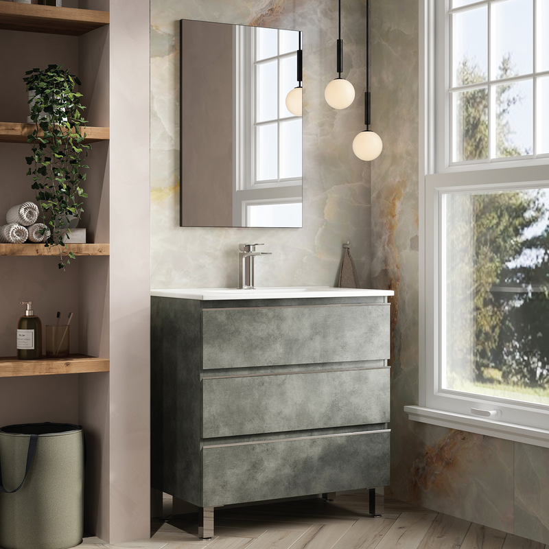 Banyetti Vatilla Floorstanding Vanity Unit with Lira Basin - 800mm Cemento Grey