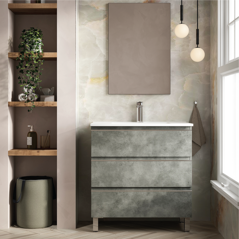 Banyetti Vatilla Floorstanding Vanity Unit with Athena Basin - 800mm Cemento Grey