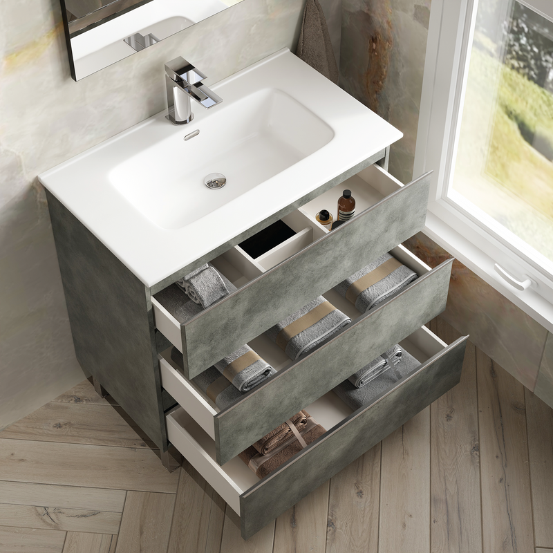 Banyetti Vatilla Floorstanding Vanity Unit with Athena Basin - 800mm Cemento Grey