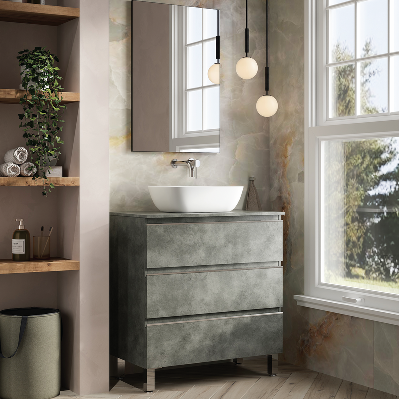Banyetti Vatilla Floorstanding Vanity Unit with Matching Worktop - 800mm Cemento Grey