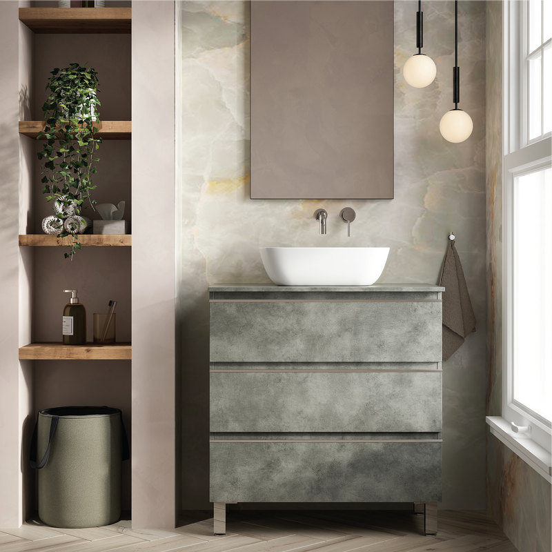 Banyetti Vatilla Floorstanding Vanity Unit with Matching Worktop - 800mm Cemento Grey