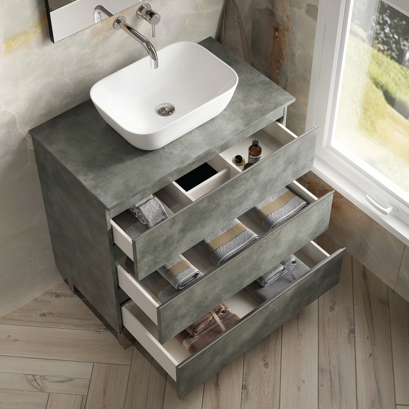 Banyetti Vatilla Floorstanding Vanity Unit with Matching Worktop - 800mm Cemento Grey
