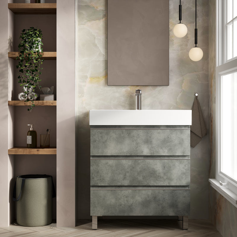 Banyetti Vatilla Floorstanding Vanity Unit with Veneto 1 Tap Hole Basin - 800mm Cemento Grey