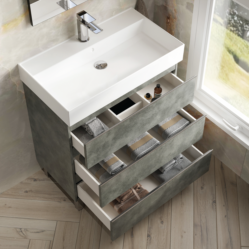 Banyetti Vatilla Floorstanding Vanity Unit with Veneto 1 Tap Hole Basin - 800mm Cemento Grey