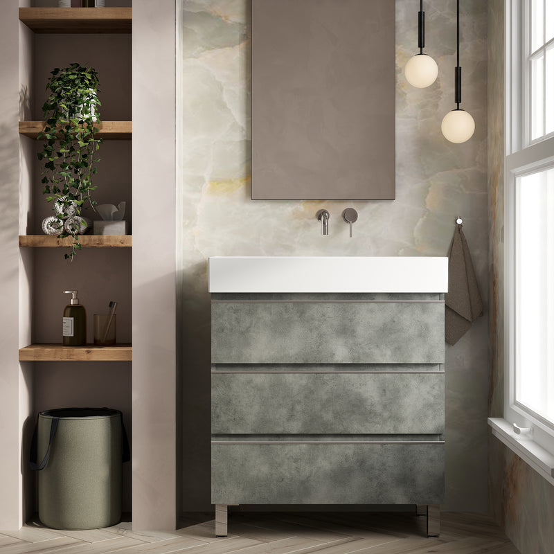 Banyetti Vatilla Floorstanding Vanity Unit with Veneto No Tap Hole Basin - 800mm Cemento Grey