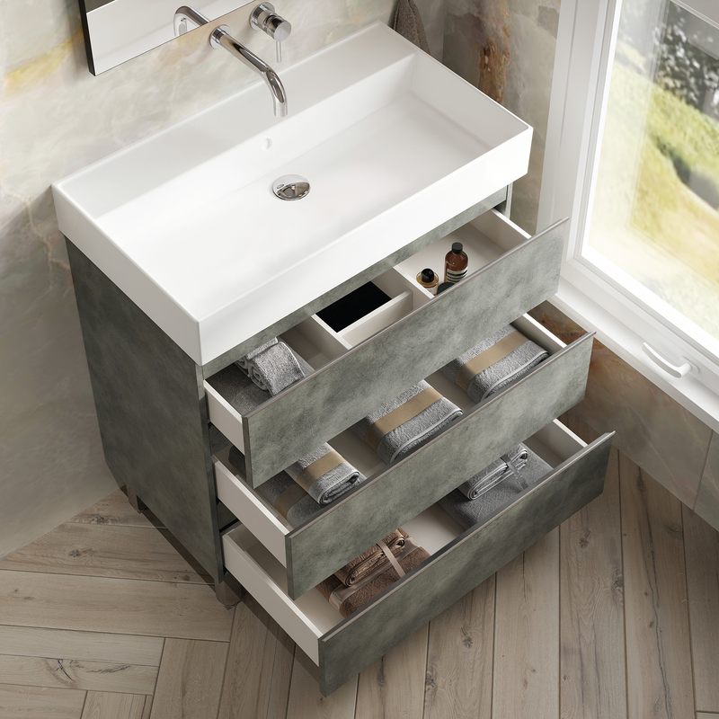 Banyetti Vatilla Floorstanding Vanity Unit with Veneto No Tap Hole Basin - 800mm Cemento Grey