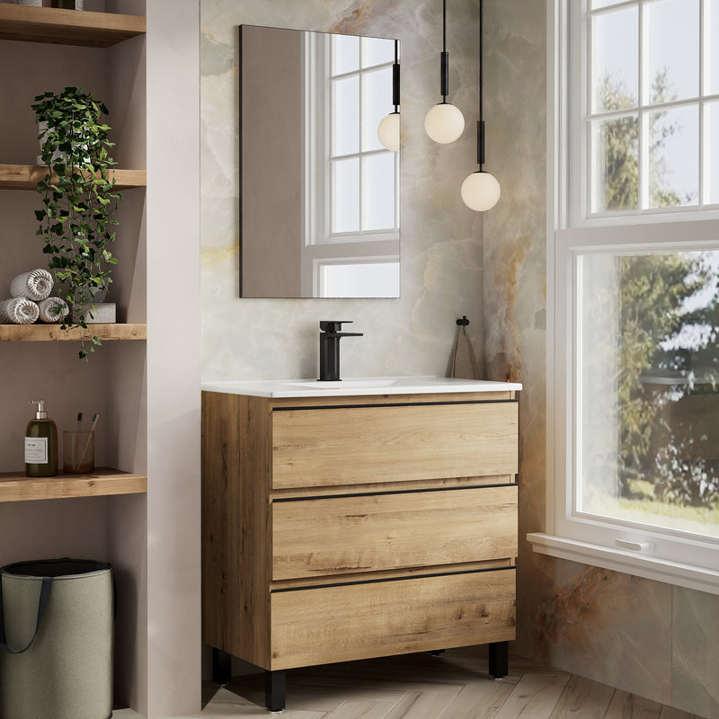 Banyetti Vatilla Floorstanding Vanity Unit with Lira Basin - 800mm Ostippo Oak