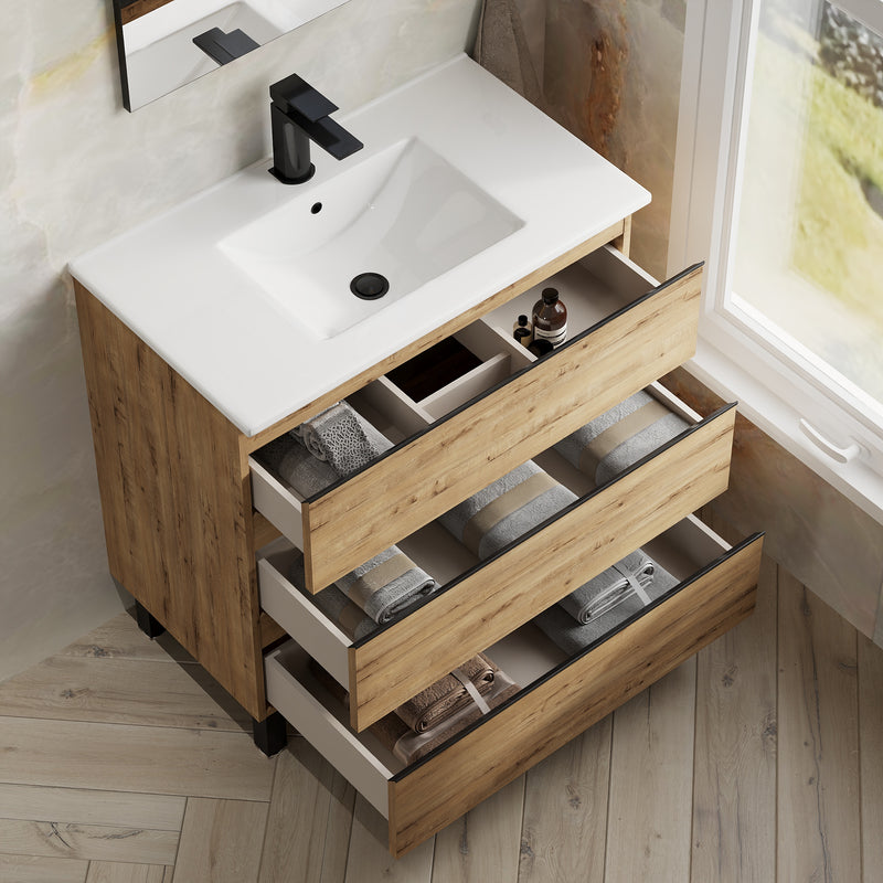 Banyetti Vatilla Floorstanding Vanity Unit with Lira Basin - 800mm Ostippo Oak