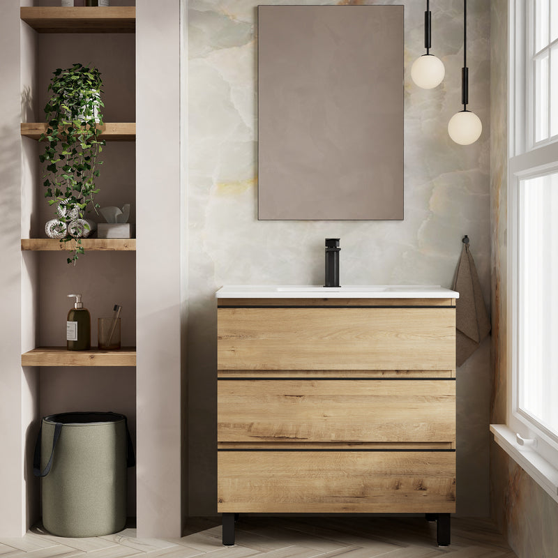 Banyetti Vatilla Floorstanding Vanity Unit with Athena Basin - 800mm Ostippo Oak
