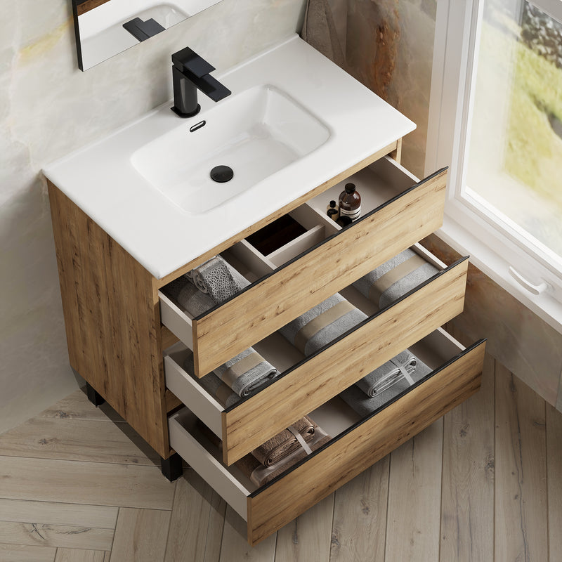 Banyetti Vatilla Floorstanding Vanity Unit with Athena Basin - 800mm Ostippo Oak