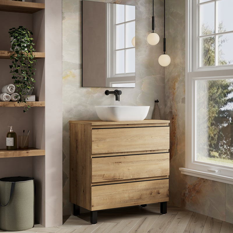 Banyetti Vatilla Floorstanding Vanity Unit with Matching Worktop - 800mm Ostippo Oak