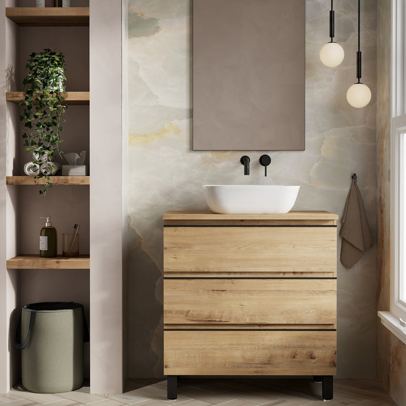 Banyetti Vatilla Floorstanding Vanity Unit with Matching Worktop - 800mm Ostippo Oak