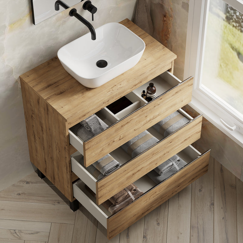 Banyetti Vatilla Floorstanding Vanity Unit with Matching Worktop - 800mm Ostippo Oak