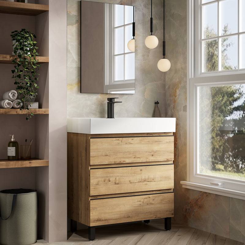 Banyetti Vatilla Floorstanding Vanity Unit with Veneto 1 Tap Hole Basin - 800mm Ostippo Oak