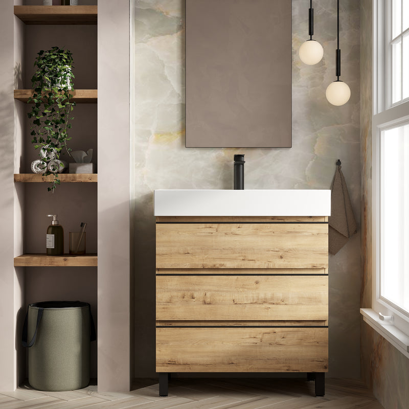 Banyetti Vatilla Floorstanding Vanity Unit with Veneto 1 Tap Hole Basin - 800mm Ostippo Oak