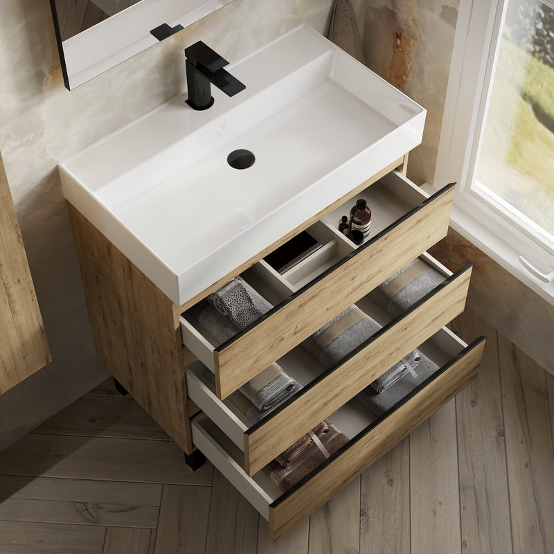 Banyetti Vatilla Floorstanding Vanity Unit with Veneto 1 Tap Hole Basin - 800mm Ostippo Oak