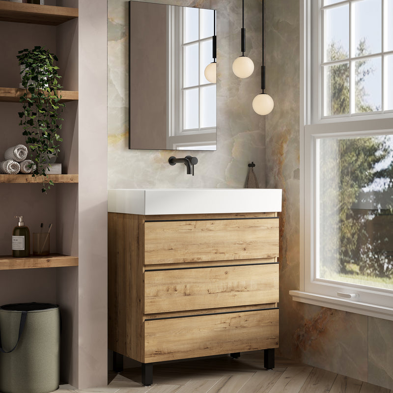 Banyetti Vatilla Floorstanding Vanity Unit with Veneto No Tap Hole Basin - 800mm Ostippo Oak