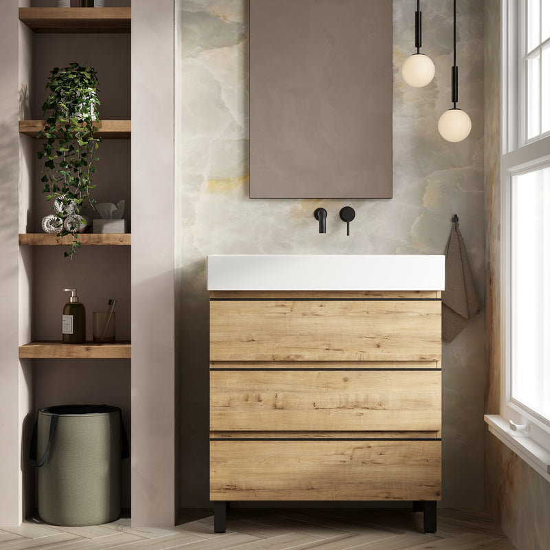 Banyetti Vatilla Floorstanding Vanity Unit with Veneto No Tap Hole Basin - 800mm Ostippo Oak