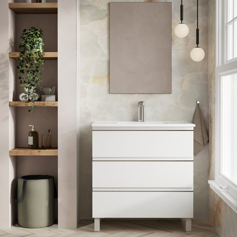 Banyetti Vatilla Floorstanding Vanity Unit with Lira Basin - 800mm Gloss White