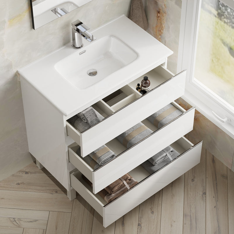 Banyetti Vatilla Floorstanding Vanity Unit with Athena Basin - 800mm Gloss White