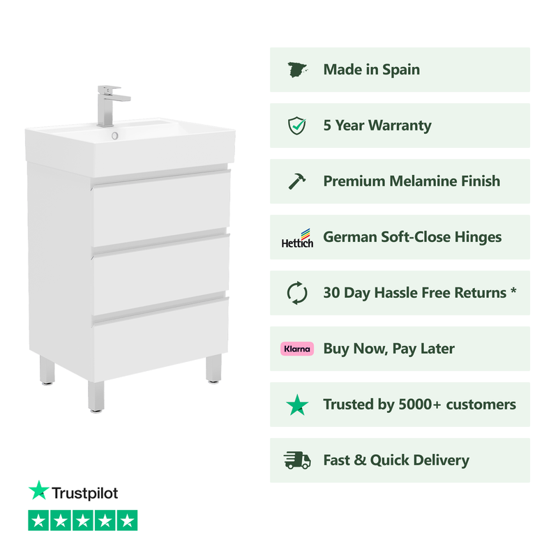 Banyetti Vatilla Floorstanding Vanity Unit with Veneto 1 Tap Hole Basin - 800mm Gloss White