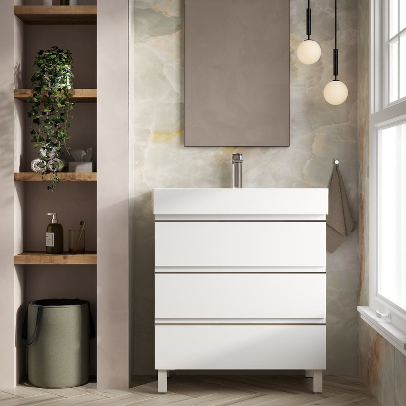 Banyetti Vatilla Floorstanding Vanity Unit with Veneto 1 Tap Hole Basin - 800mm Gloss White