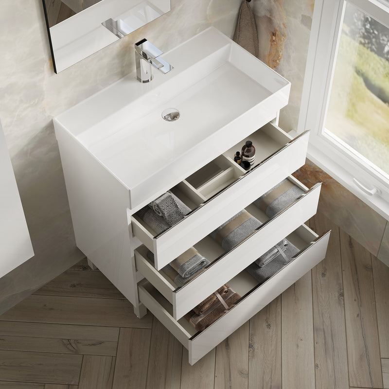 Banyetti Vatilla Floorstanding Vanity Unit with Veneto 1 Tap Hole Basin - 800mm Gloss White