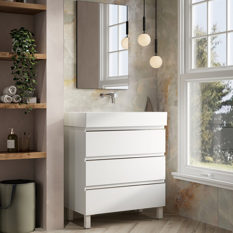 Banyetti Vatilla Floorstanding Vanity Unit with Veneto No Tap Hole Basin - 800mm Gloss White