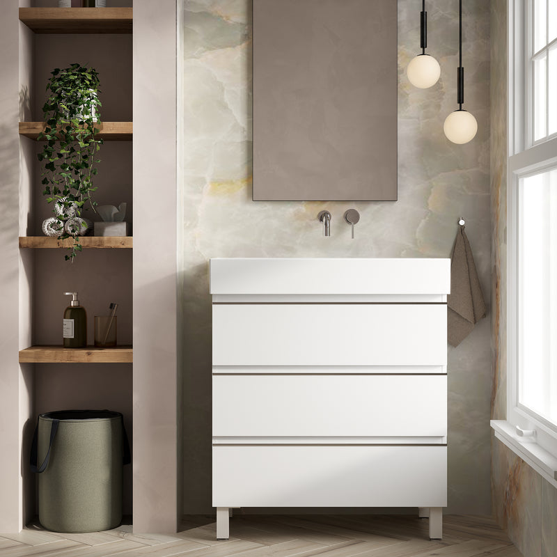 Banyetti Vatilla Floorstanding Vanity Unit with Veneto No Tap Hole Basin - 800mm Gloss White