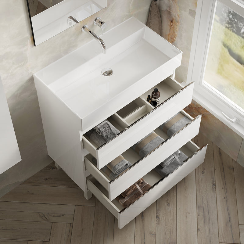 Banyetti Vatilla Floorstanding Vanity Unit with Veneto No Tap Hole Basin - 800mm Gloss White