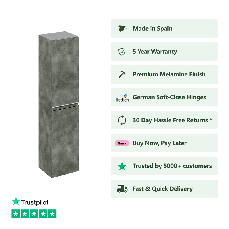 Banyetti Vatilla 1500mm Wall Hung Tall Cabinet with Chrome Handles - Cemento