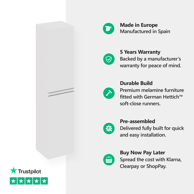 Banyetti Vatilla 1500mm Wall Hung Tall Cabinet with Chrome Handles - Gloss White