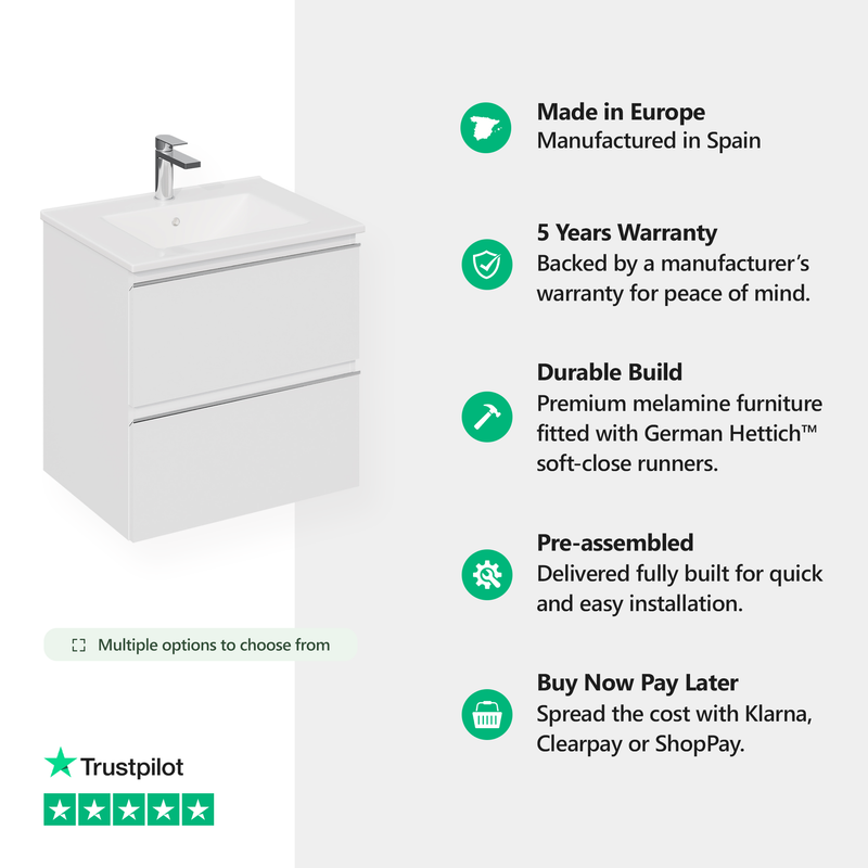 Banyetti Vatilla Gloss White Wall Hung Vanity Unit with Chrome Handles - Select Size