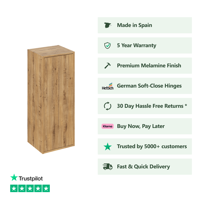 Banyetti Venti 900mm Wall Hung Wall Cabinet - Ostippo Oak